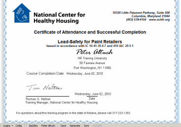 NCHH certificate of training