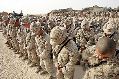 Rows of Soldiers Praying