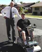 Gerald Hoyer delivering wheelchair to recipient in Mesa, Arizona