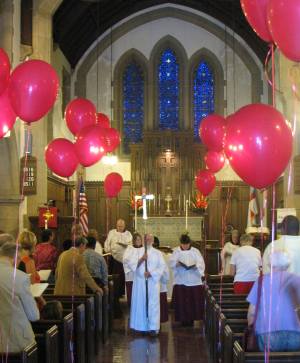 Red Balloons at Pentecost