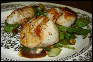 Seared Sea Scallops over Wilted Spinach
