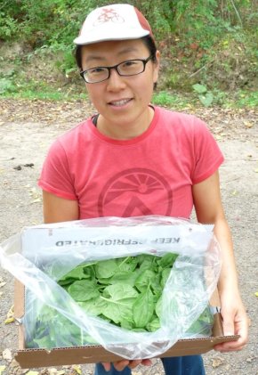 Kim w/ box of baby spinach