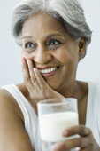 Ageing woman drinking milk