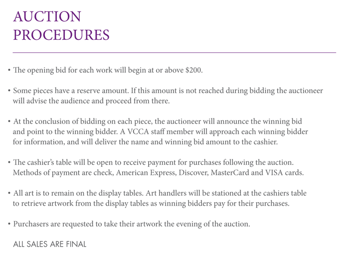 Procedures for Live Art Auction