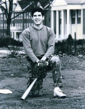 Pete in college with baseball bat and glove