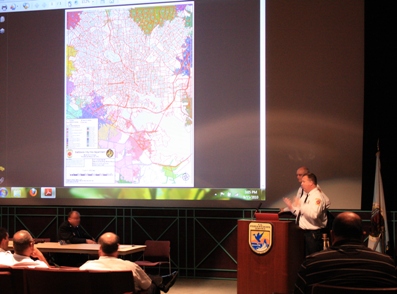 Color photo of Baltimore Fire Chief Presenting Mapping Capabilities