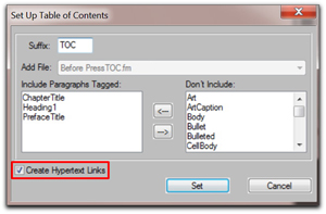 Turn on Create Hyperlinks for the TOC.