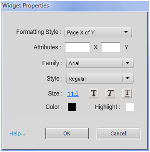 SlideNumbering widget properties