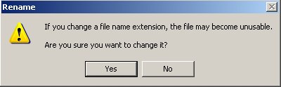 File name extension alert dialog box.