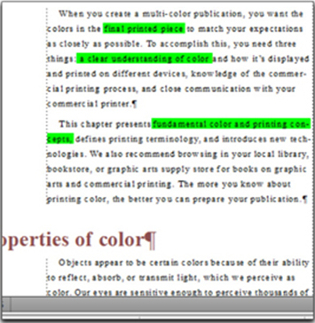 Resulting highlighted text in the FM document.