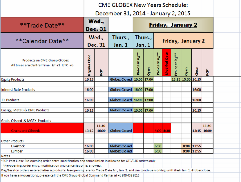 CMX Globex New Year Schedule