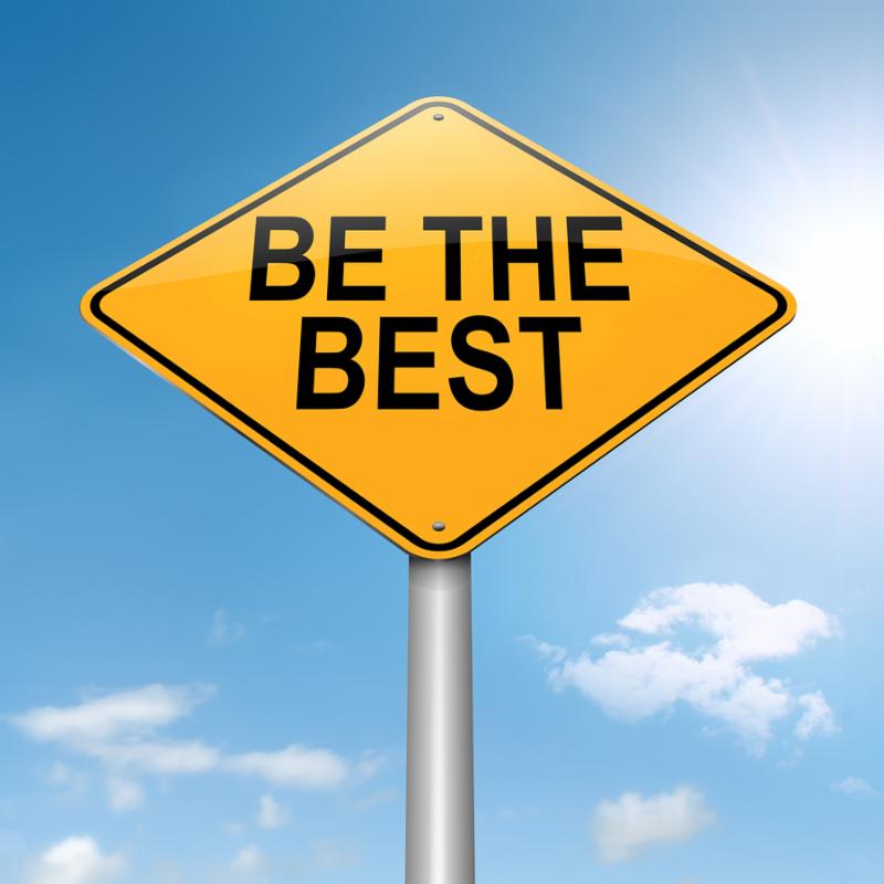 Illustration depicting a roadsign with a be the best concept. Sky background.