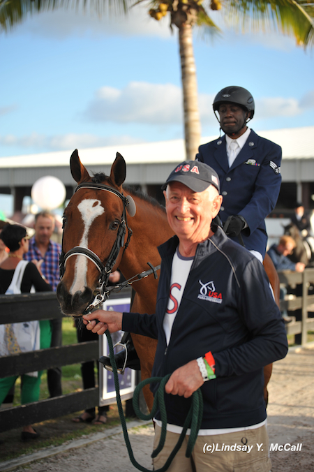 Derrick Perkins (USA) Grade Ia, Wounded Veteran U.S. Air Force and NTEC HAns, owned by Kai Handt. Smiling in front is John Photo by Lindsay McCall