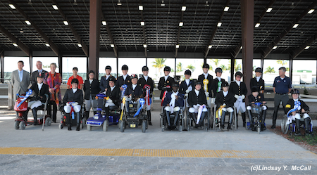 Para-Equestrian Dressage athletes at the Adequan Global Dressage Festival CPEDI3* March 15, 2014. Photo includes Canada and USA and their Chef d'Equipes Kai Handt (USA) and Elizabeth Quigg (CAN). Photo by Lindsay McCall.