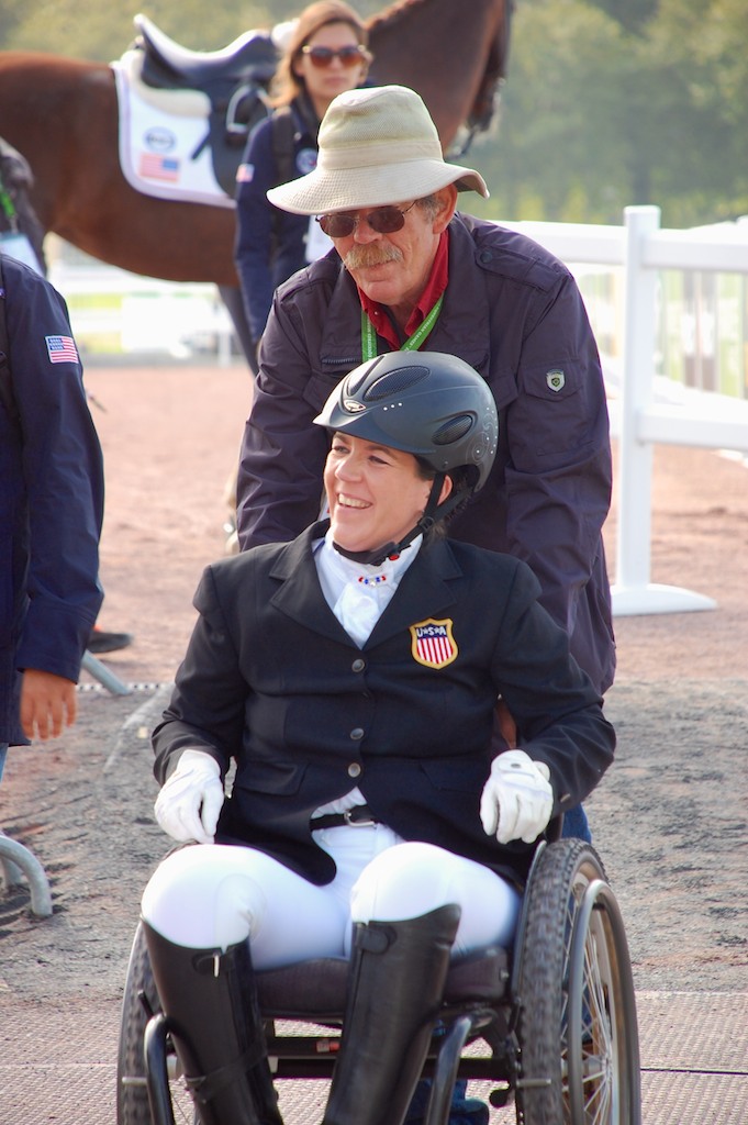 A delighted Roxanne Trunnell with her father, Sidney Trunnell, after her Grade Ia Freestyle aboard Nice Touch CREDIT: Jennifer Bryant