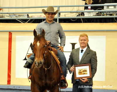 Brad Ettleman at the 2013 AQHA World Reining Championships.  Brad stands with Para-Dressage rider Freddie Win after the Para-Reining Demonstration. Photo by Lindsay Yosay McCall